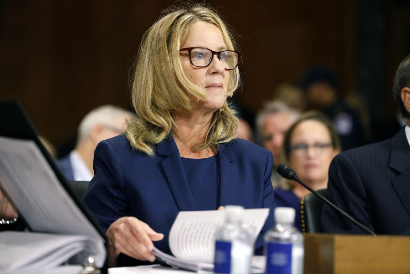 Dr Christine Blasey Ford speaks before the Senate Judiciary Committee hearing.
