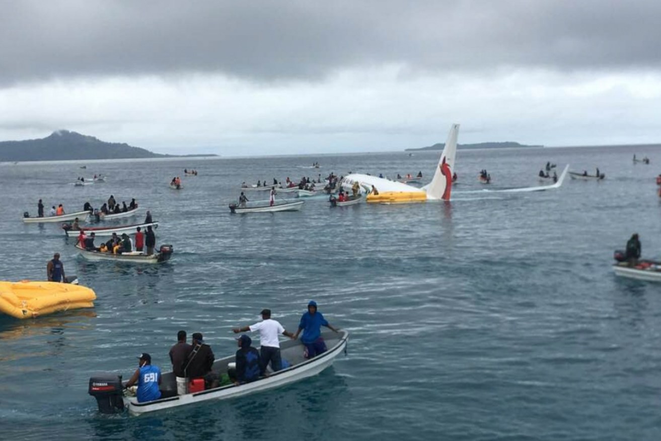 The Air Niugini plane overshot the runway and skidded into the ocean.
