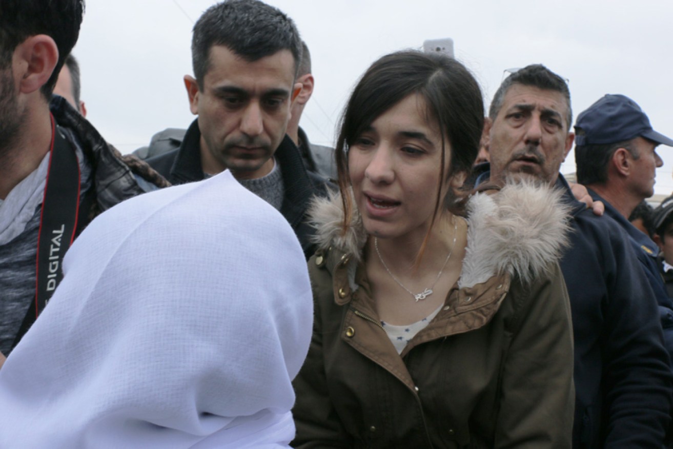Nadia Murad in a refugee camp in Greece on April 3, 2016.
