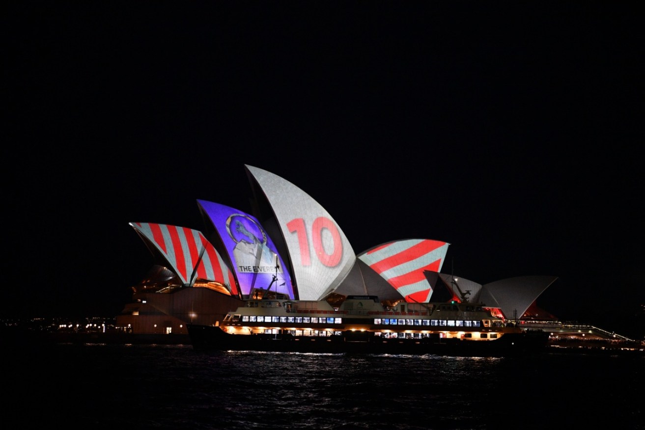 The barrier draw results for The Everest are projected on to the sails of the Sydney Opera House.