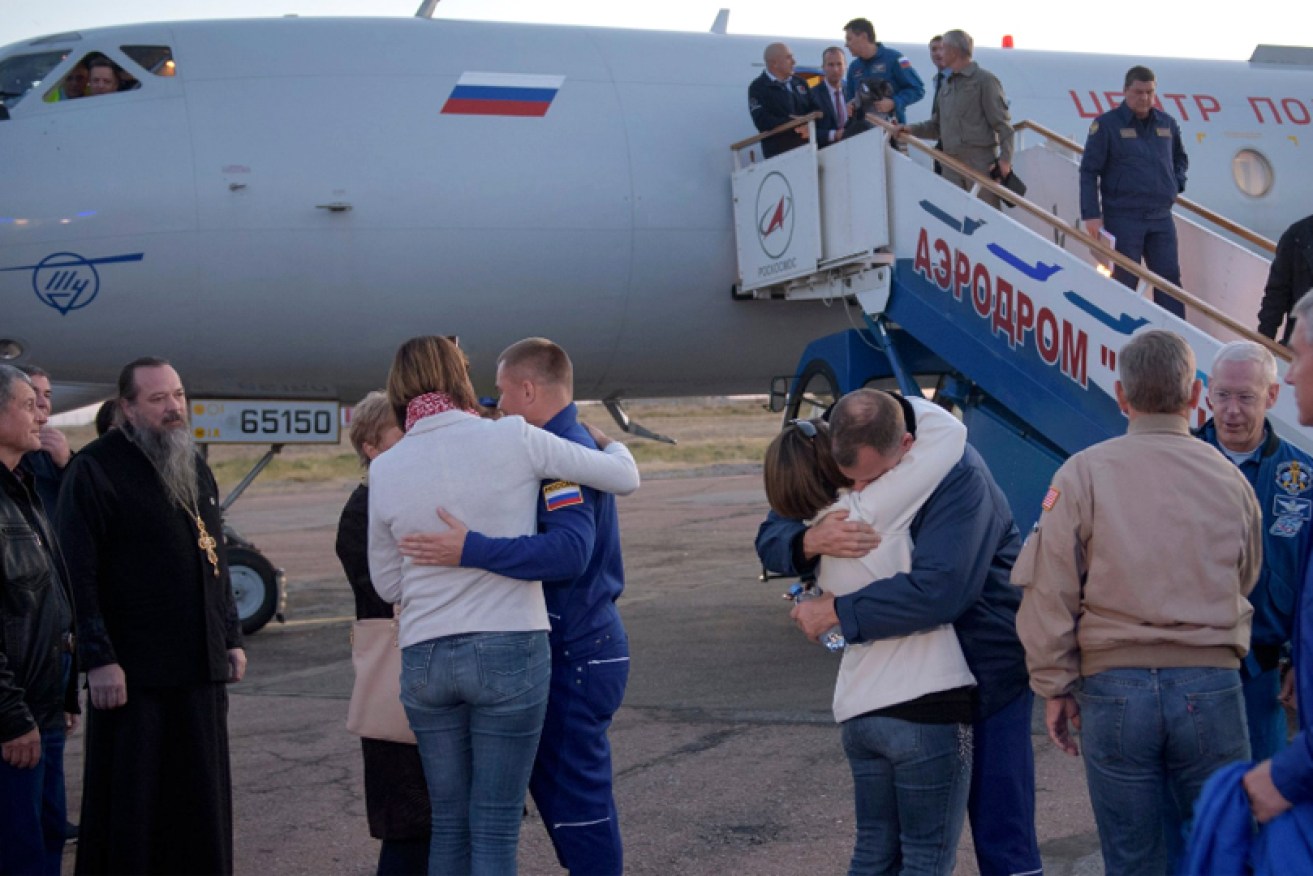Astronaut Nick Hague and cosmonaut Alexey Ovchinin are welcomed back to Earth.