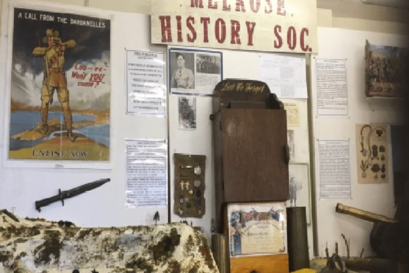 This Melrose Museum display remains intact, but other exhibits vanished with the visitors who stole them.