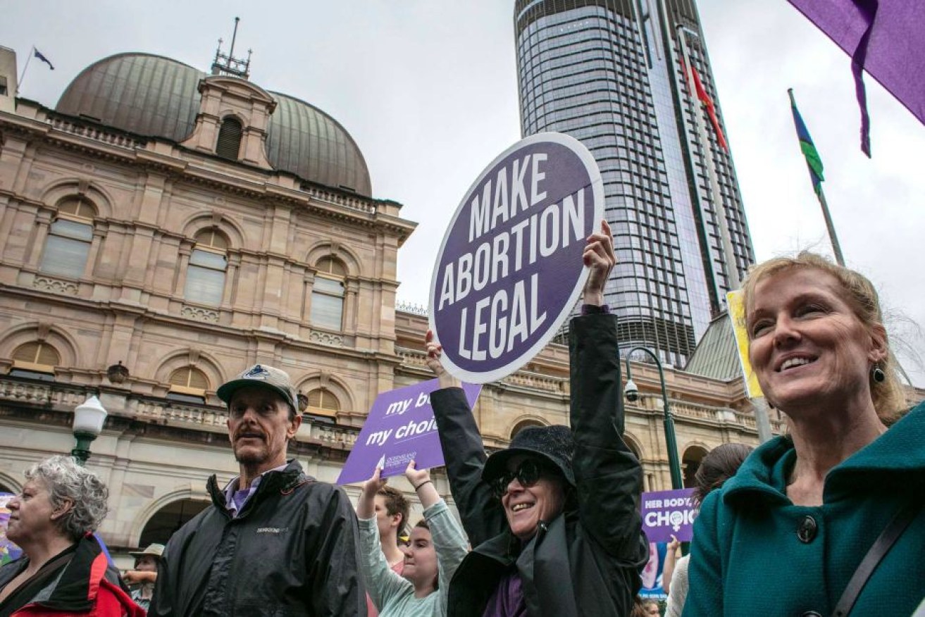 People at a rally in Brisbane before the proposed changes to Queensland's abortion laws.
