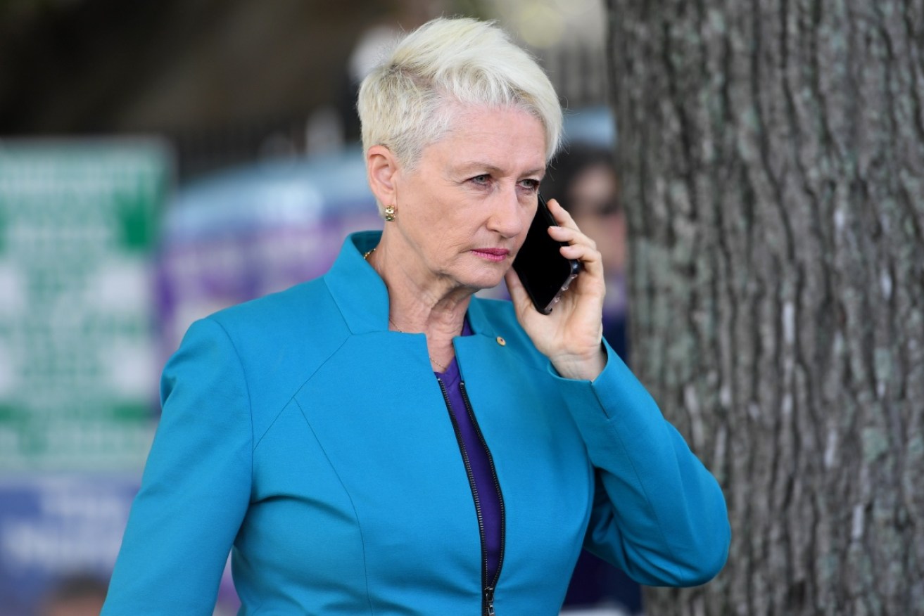 Independent candidate Kerryn Phelps taking a call during Saturday's byelection.