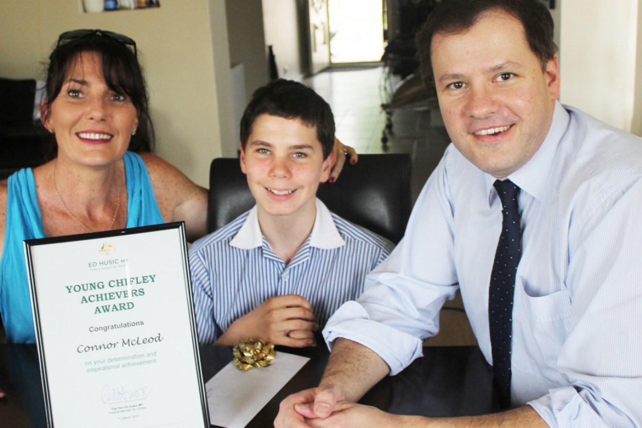 Connor McLeod, his mum Ally and his local MP, Ed Husic.