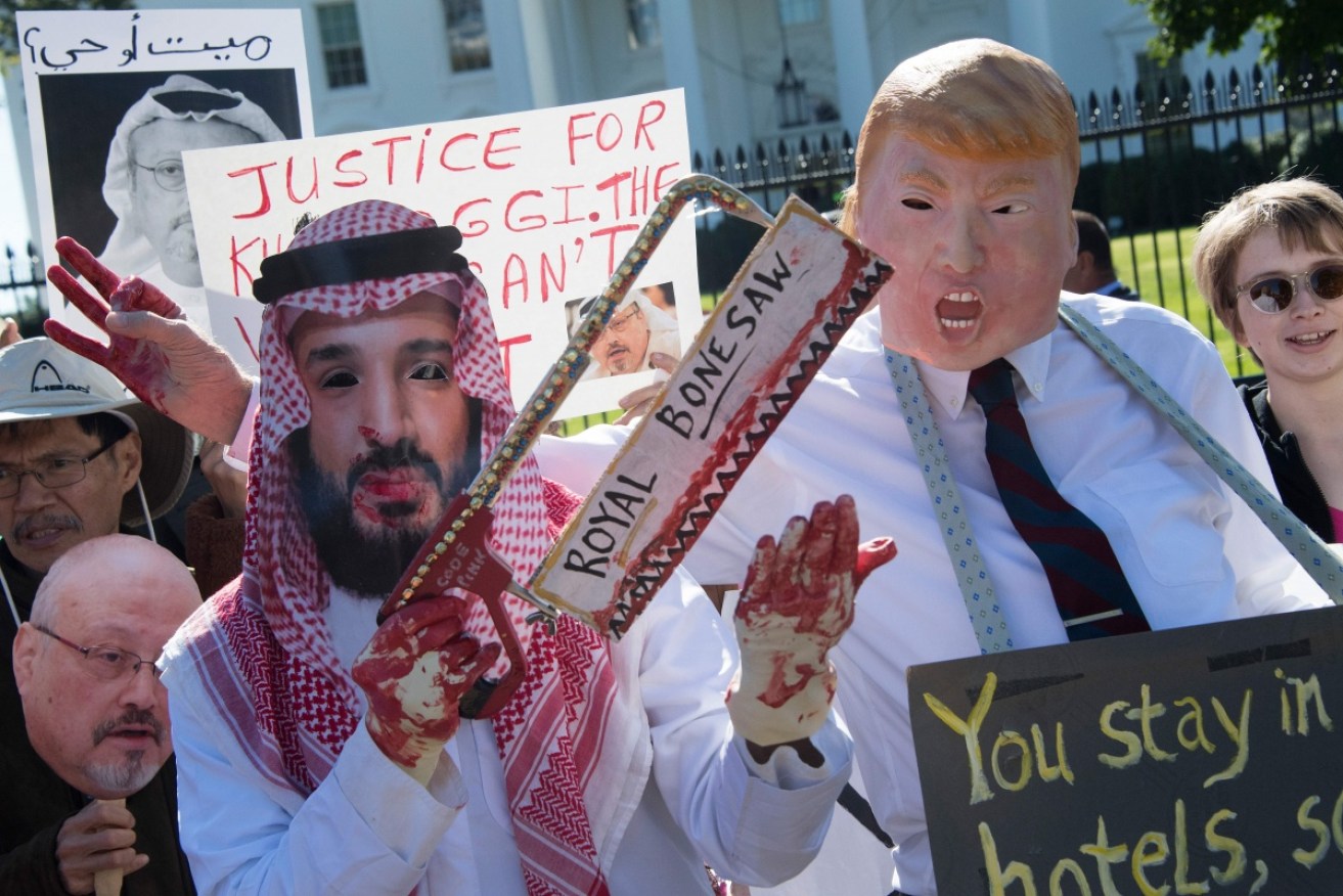 Demonstrators dressed as Saudi Prince Mohammed bin Salman and US President Donald Trump in Washington, demand justice for missing Saudi journalist Jamal Khashoggi. 
