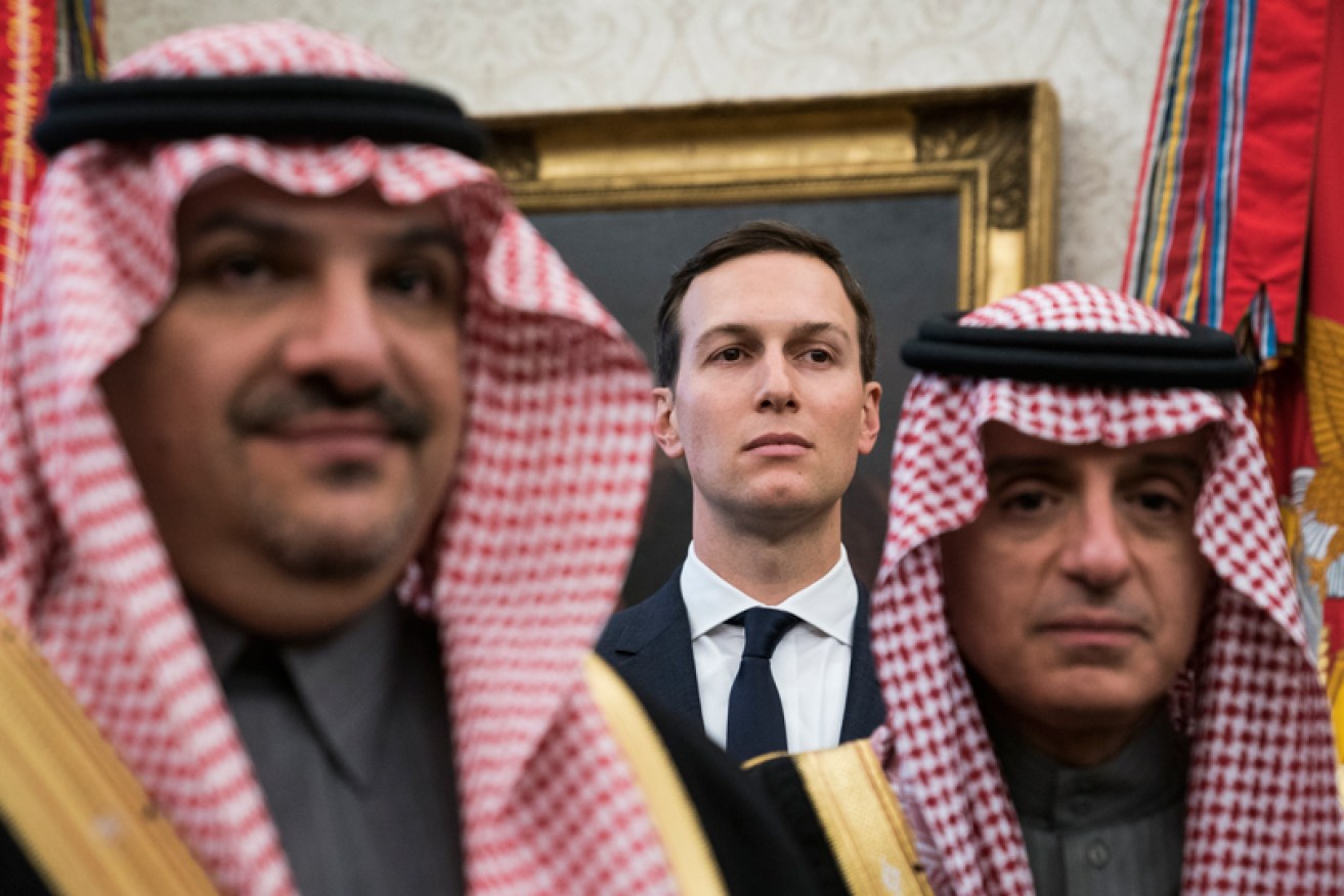 Jared Kushner with Saudi officials as Crown Prince Mohammed bin Salman meets Donald Trump in the Oval office in March.