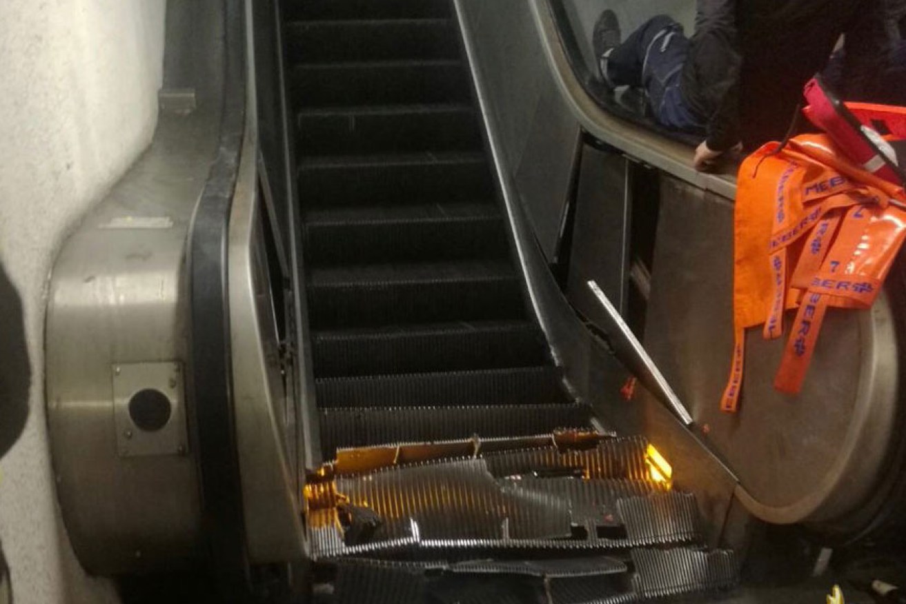 The collapse on the crowded escalator left commuters tumbling many metres.
