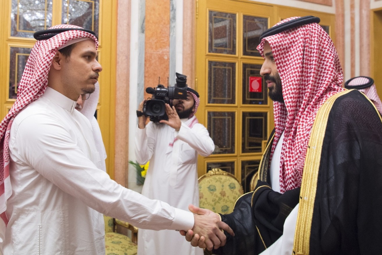 Salah Khashoggi on the left meets Crown Prince Salman in Riyadh on October 23.