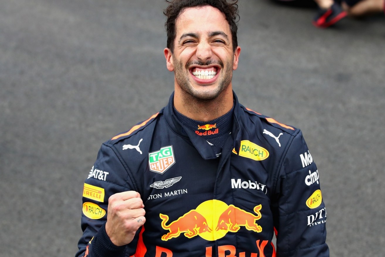 Daniel Ricciardo celebrates his brilliant qualifying performance. 