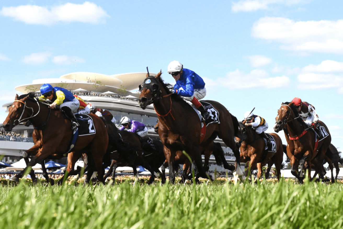 Extra Brut surges to the front in the final metres of the $2 million Victoria Derby.