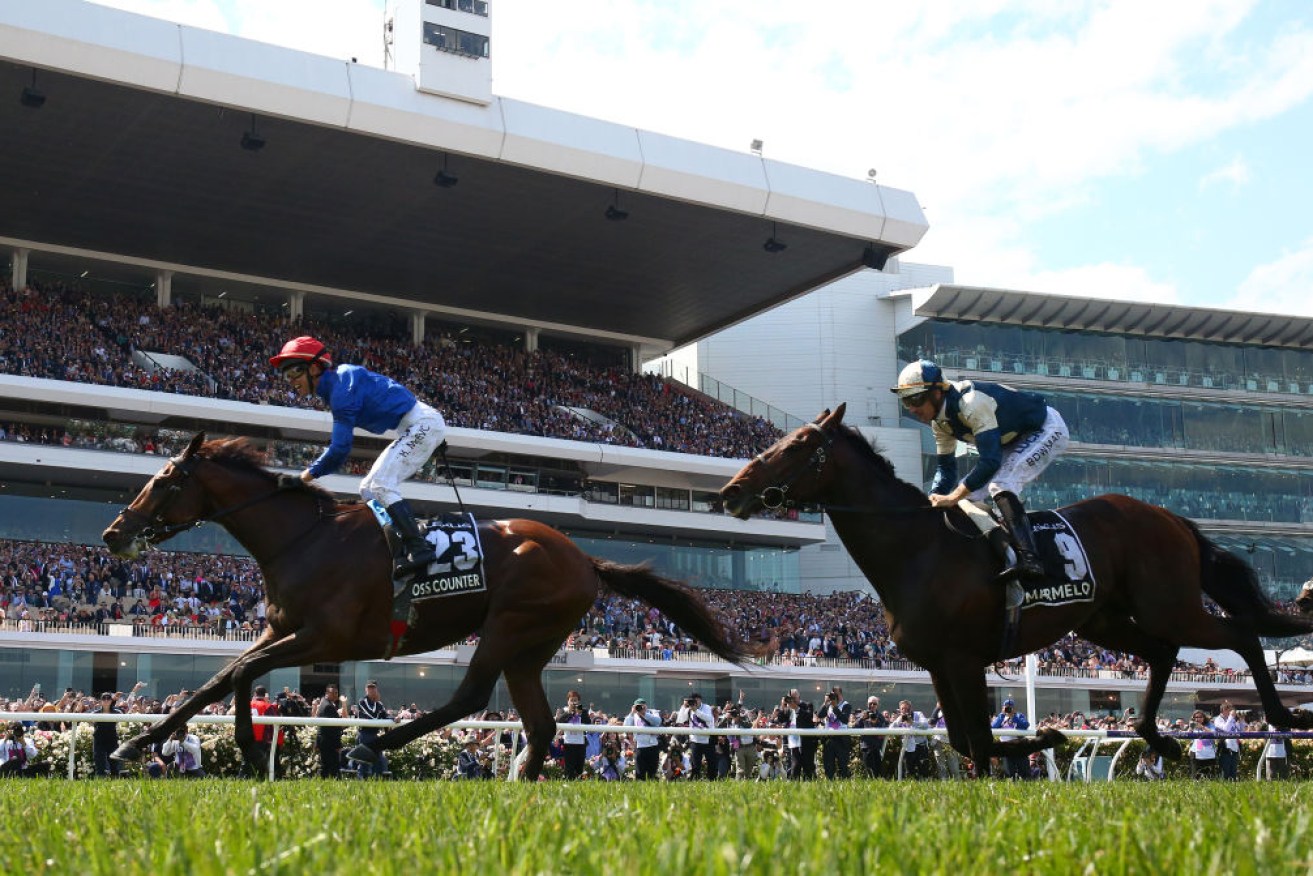 Kerrin McEvoy rides international raider  Cross Counter to win the Melbourne Cup in 2018.