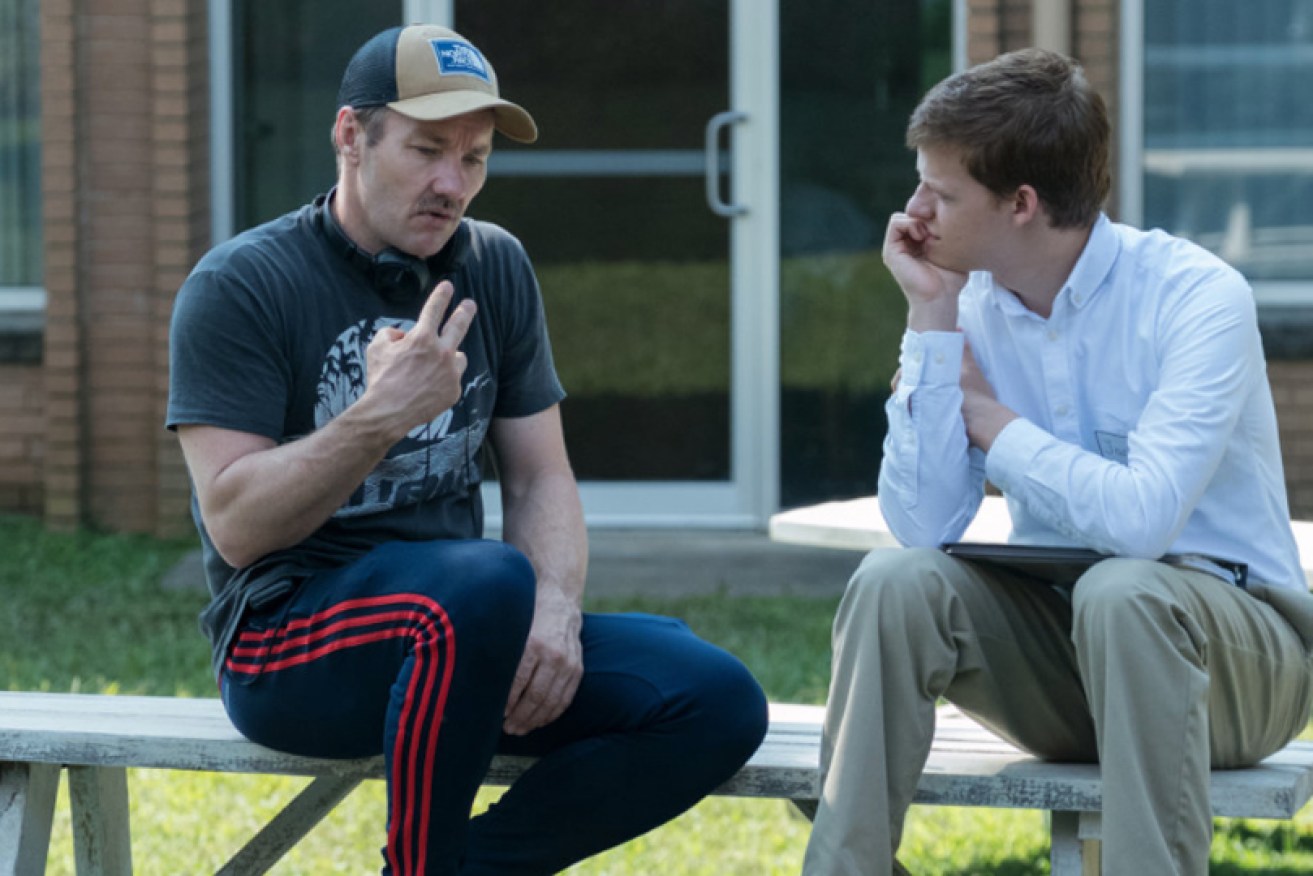 Joel Edgerton with co-star Lucas Hedges in his new movie <i>Boy Erased</i>.