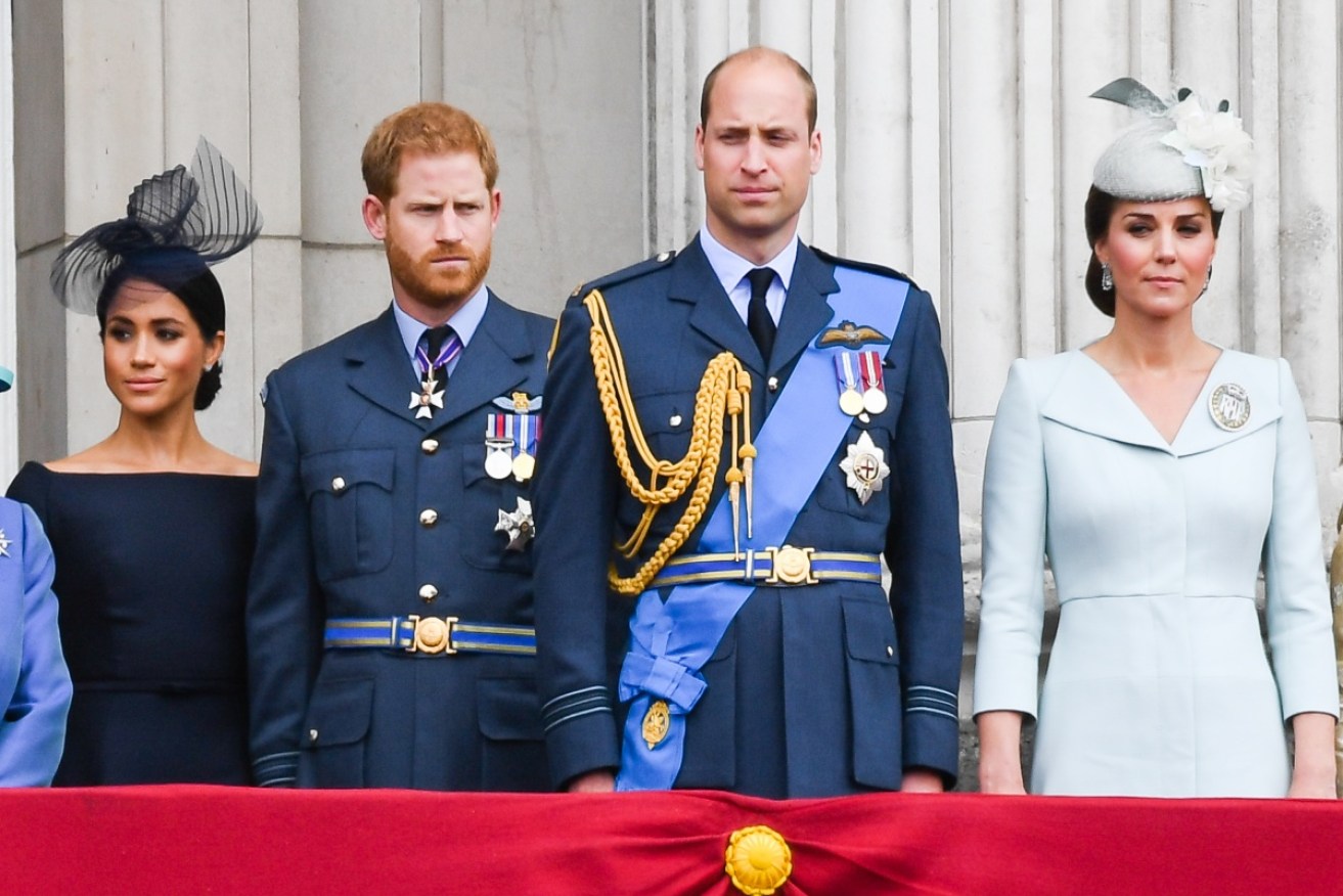 Meghan Markle, Prince Harry, Prince William and Kate Middleton at Buckingham Palace on July 10.