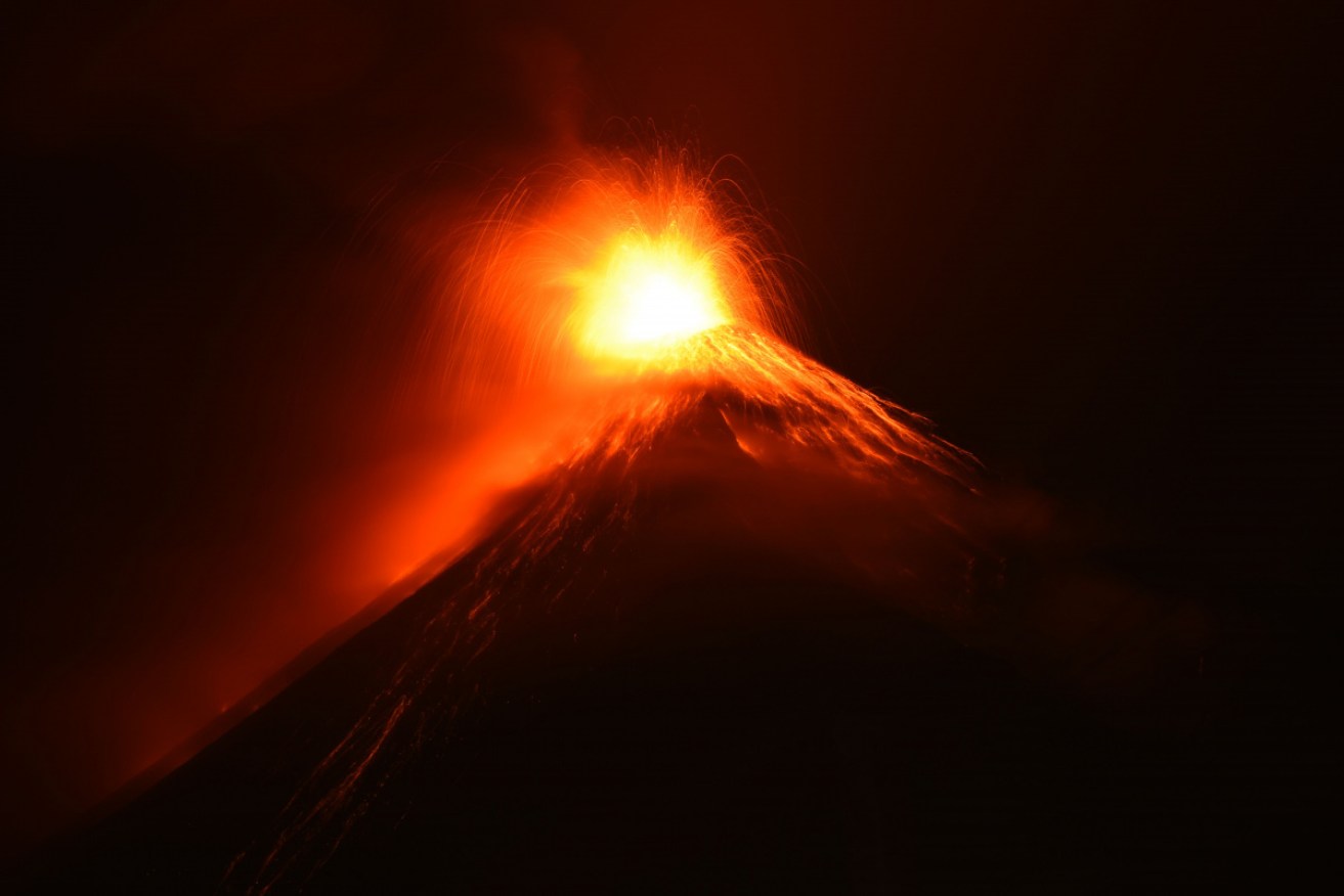 Fuego volcano erupting as seen from Alotenango, 65 km southwest of Guatemala City.