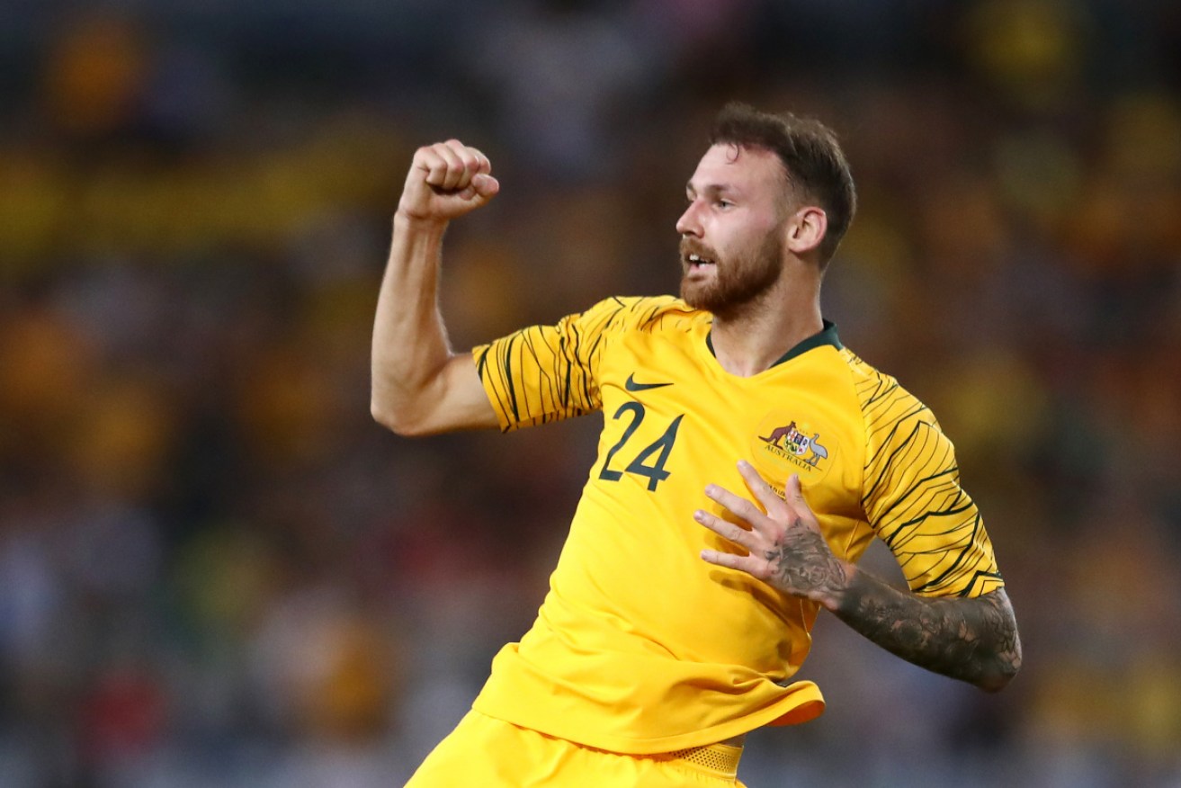 Martin Boyle celebrates his first goal for Australia last night.