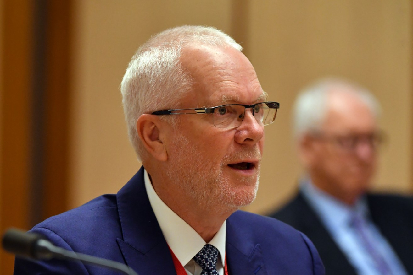 Former ABC chairman Justin Milne appears before Senate estimates at Parliament House in Canberra on Friday. 