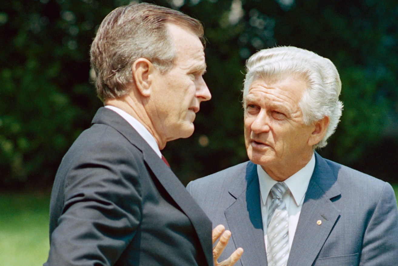 George Bush and Australian Prime Minister Bob Hawke in Washington DC in 1989.