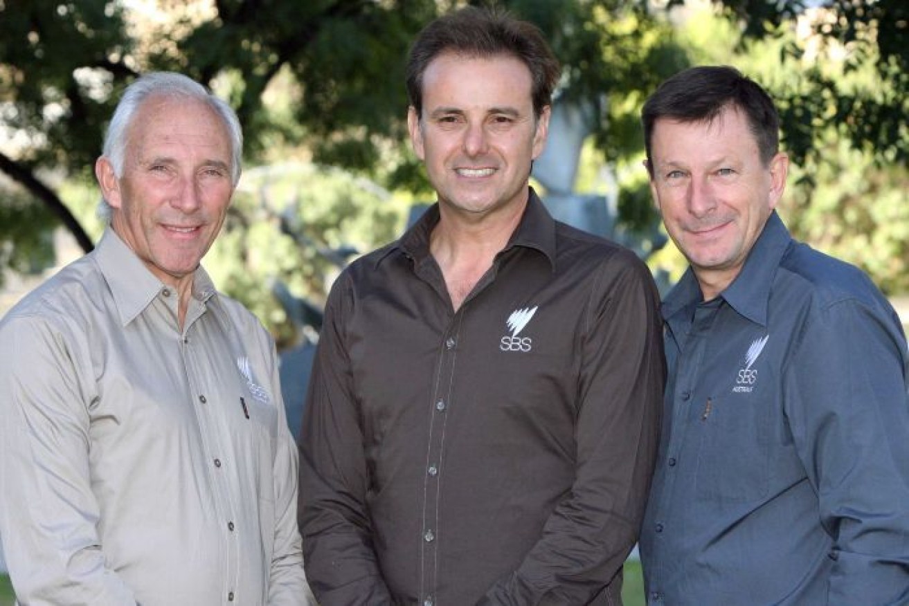 Paul Sherwen (R) was a key member of the SBS Tour de France team along with Phil Liggett (L) and Michael Tomalaris.  
