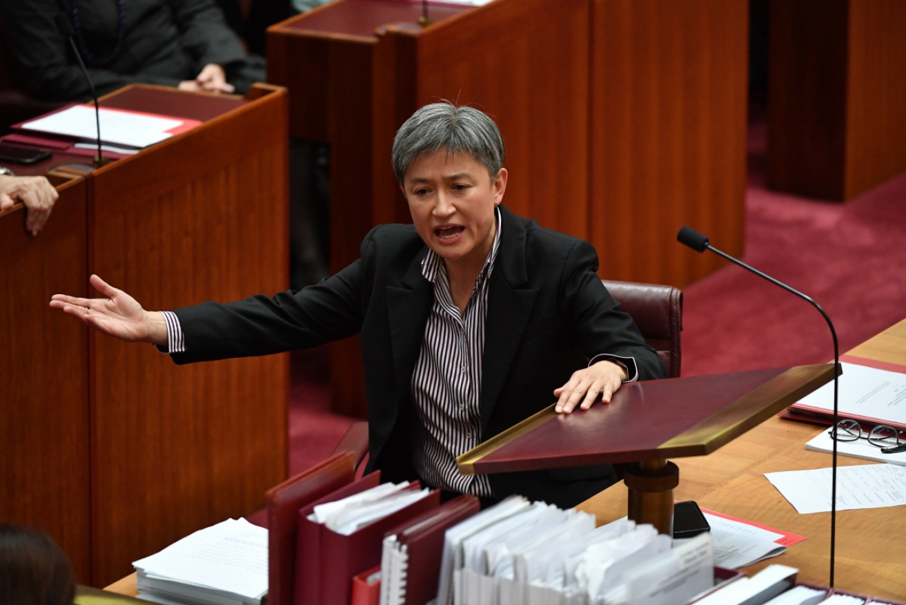 An angry Penny Wong during Monday's debate.