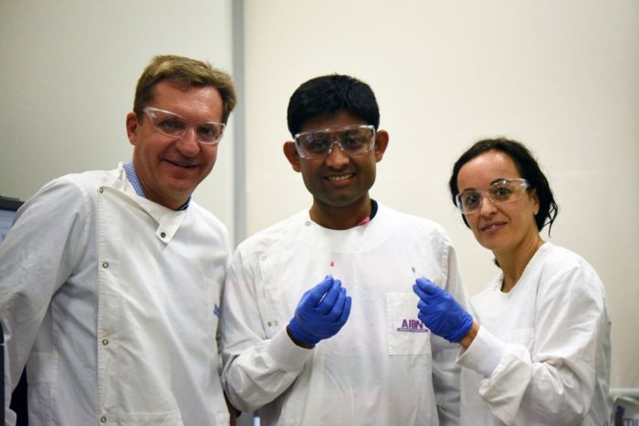 Professor Matt Trau (left) with researchers Dr Abu Sina and Dr Laura Carrascosa.