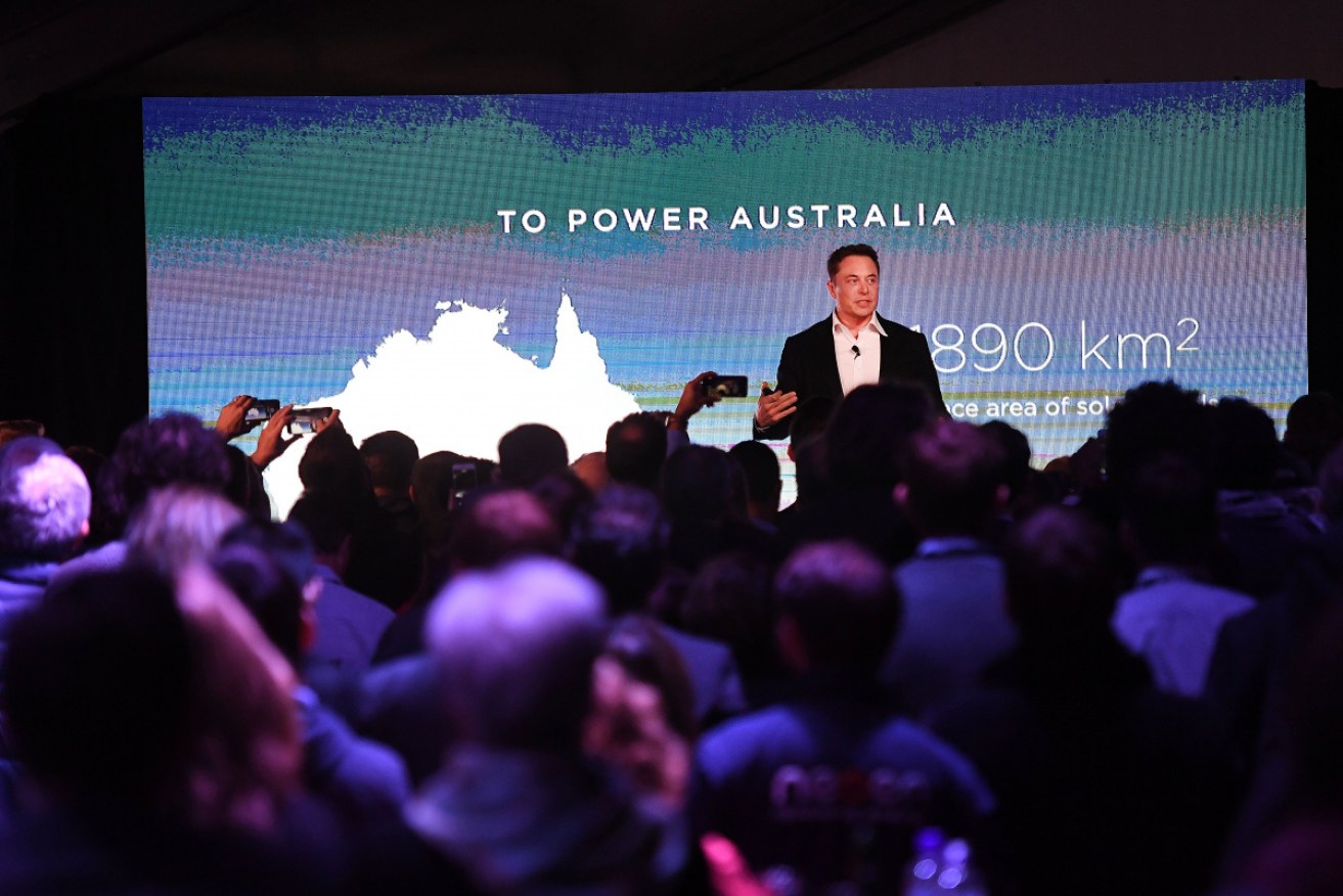 Elon Musk unveils the lithium-ion battery in South Australia in September.  