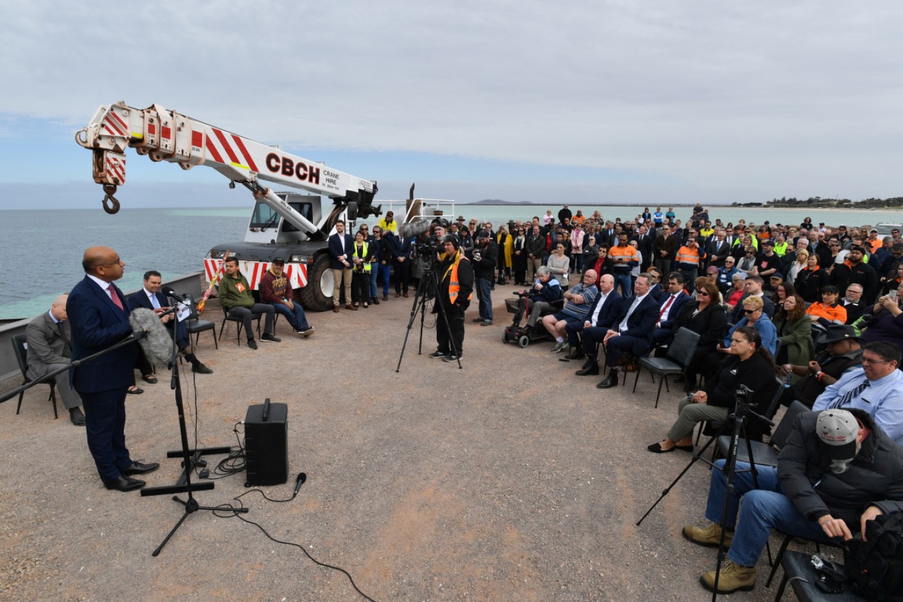 Sanjeev Gupta on the Whyalla jetty for an announcement earlier in 2018. 