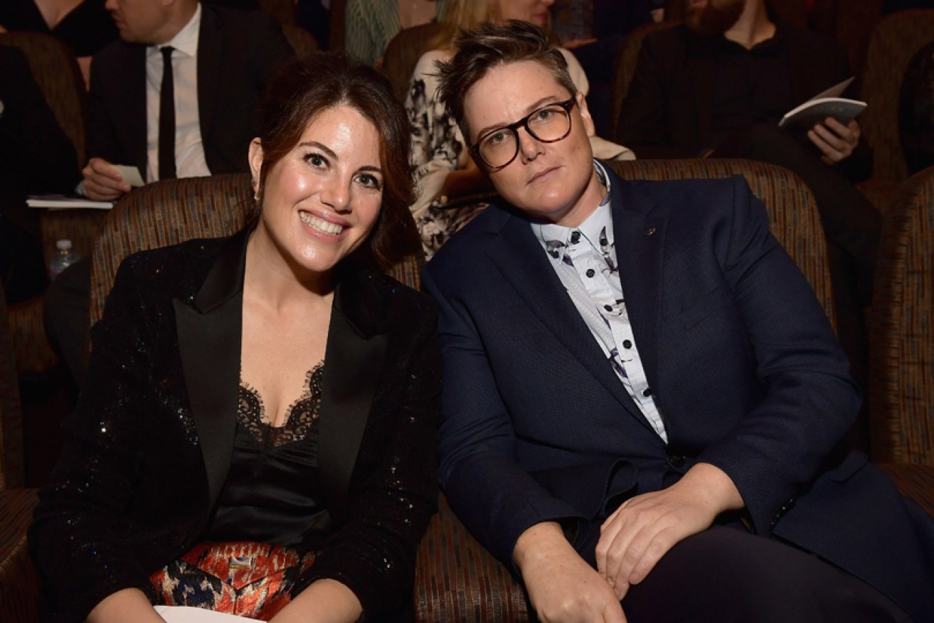 Monica Lewinsky with Hannah Gadsby at the Australians in Film gala in Beverly Hills on October 24.