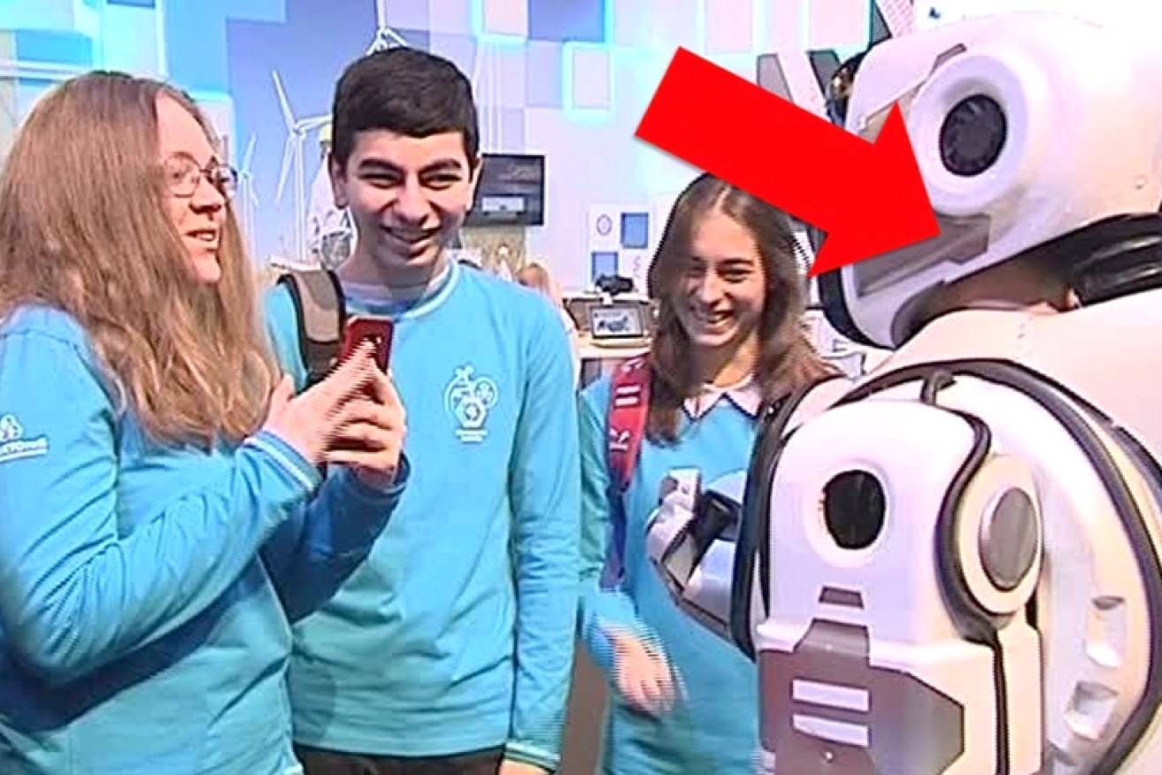 'Boris the robot' chats with show visitors after his on-stage appearance.