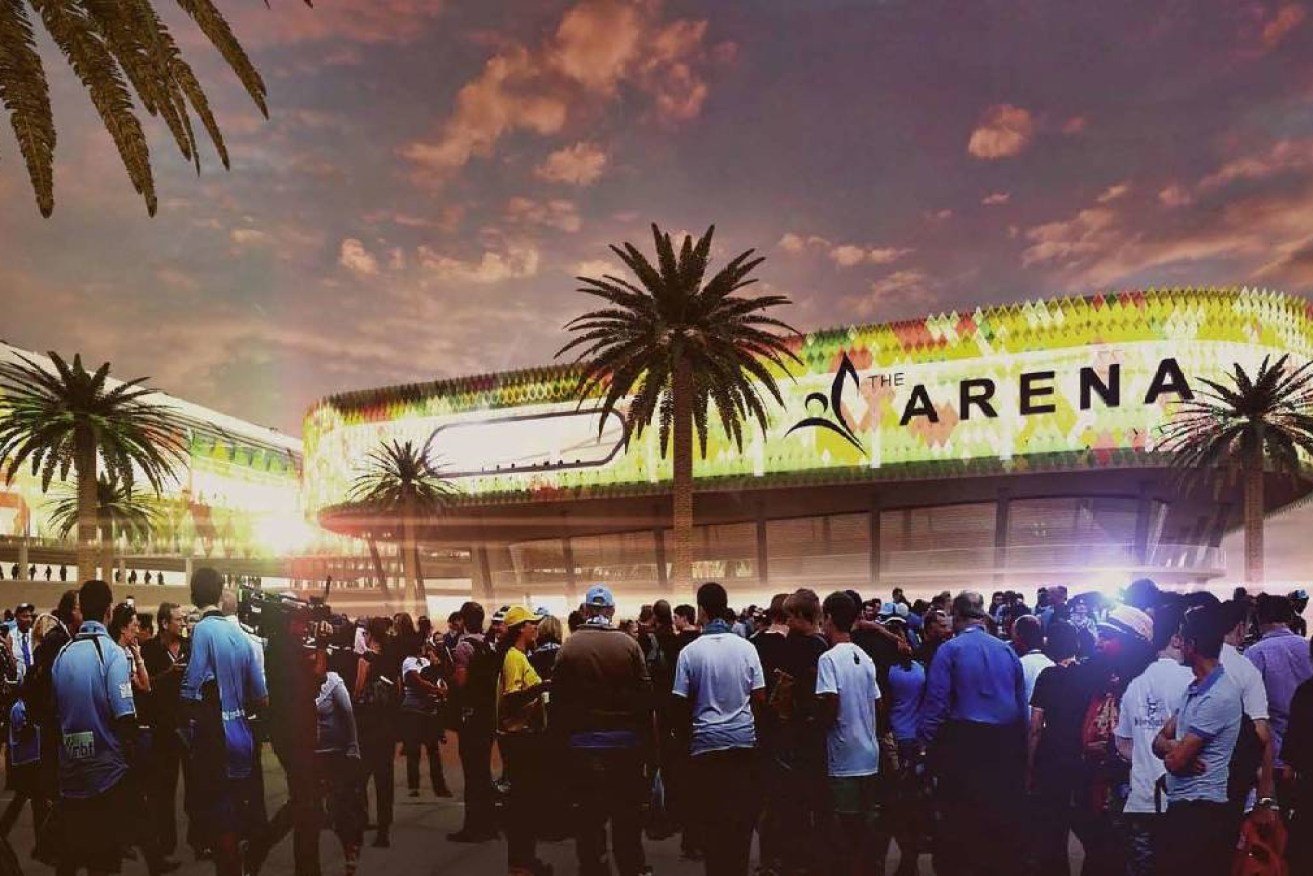 Artist impression of the proposed stadium for the new Macarthur South West A-League team.