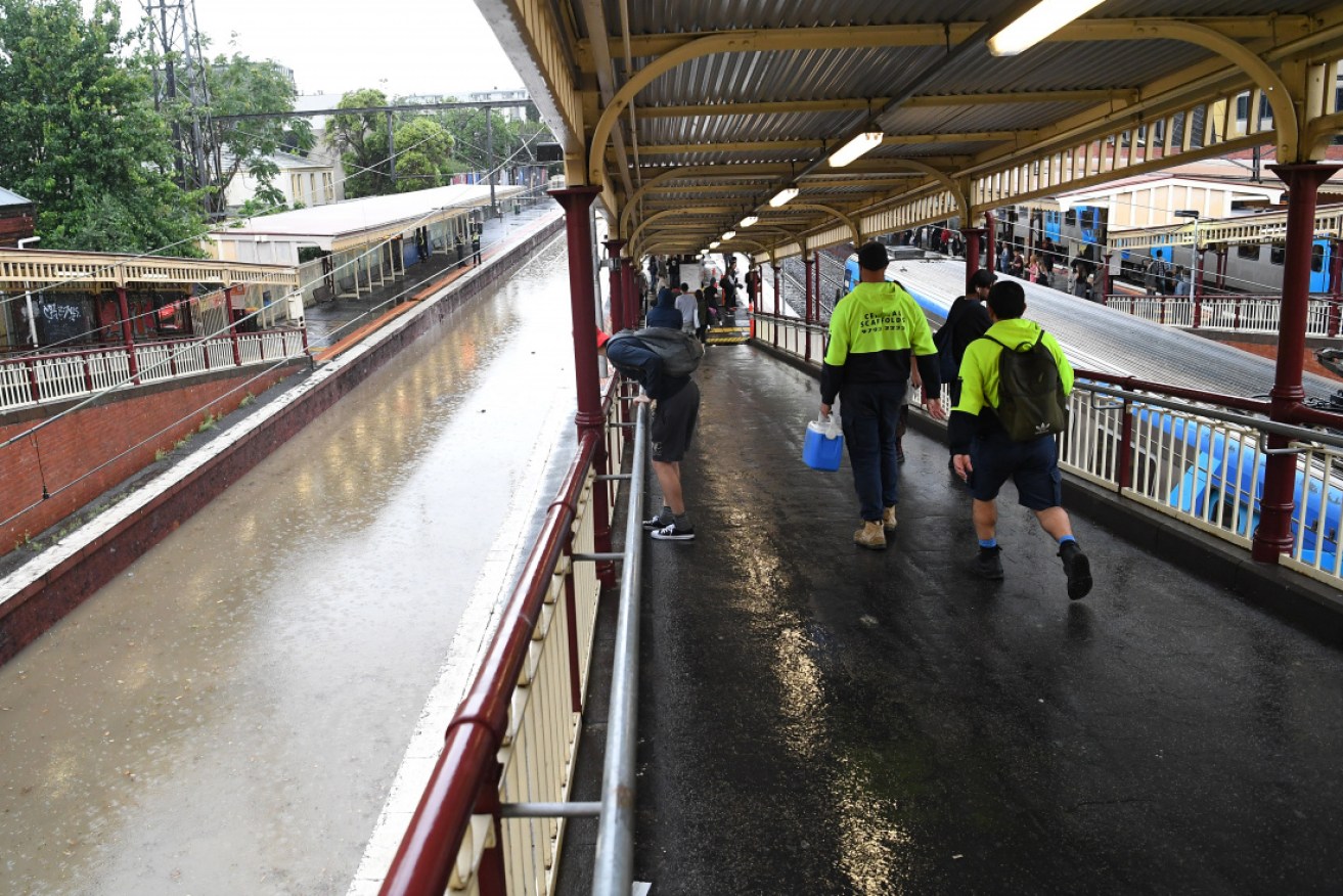 South Yarra train station is seen flooded in Melbourne on Friday, December 14.