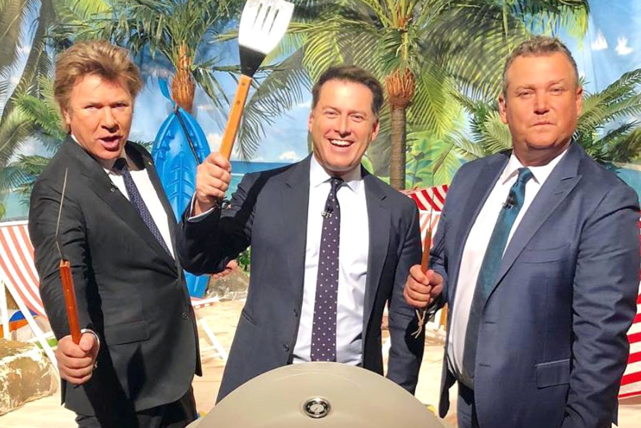 The heat is on: Karl Stefanovic (centre) with <i>Today</i> co-stars Richard Wilkins and Tim Gilbert in August.