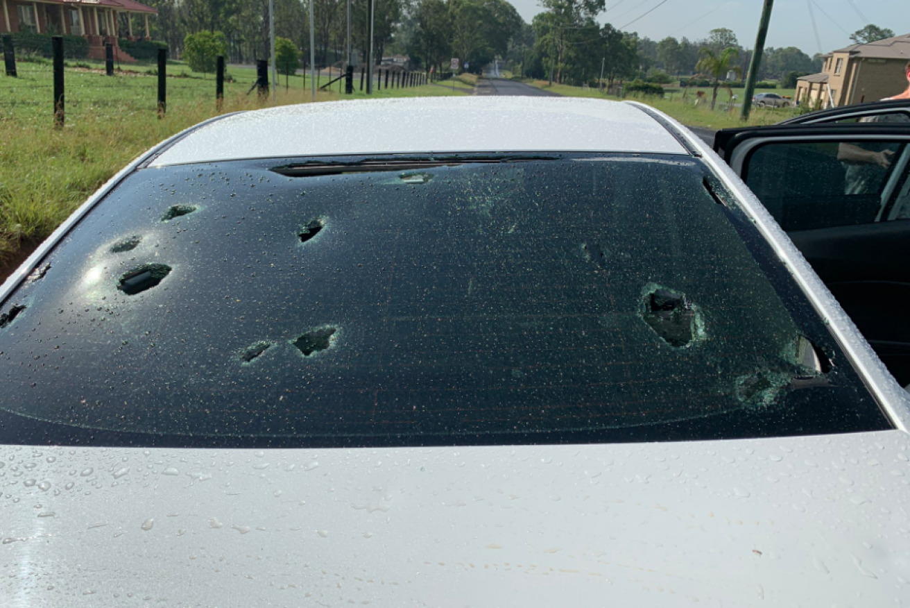 Car windshields were smashed in the hailstorm.