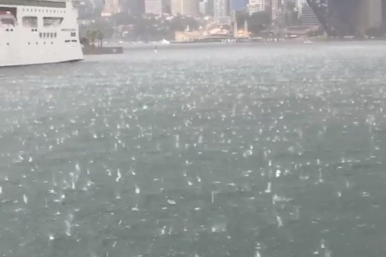Ferry passengers got a birdseye view of the hailstorm on Sydney Harbour.