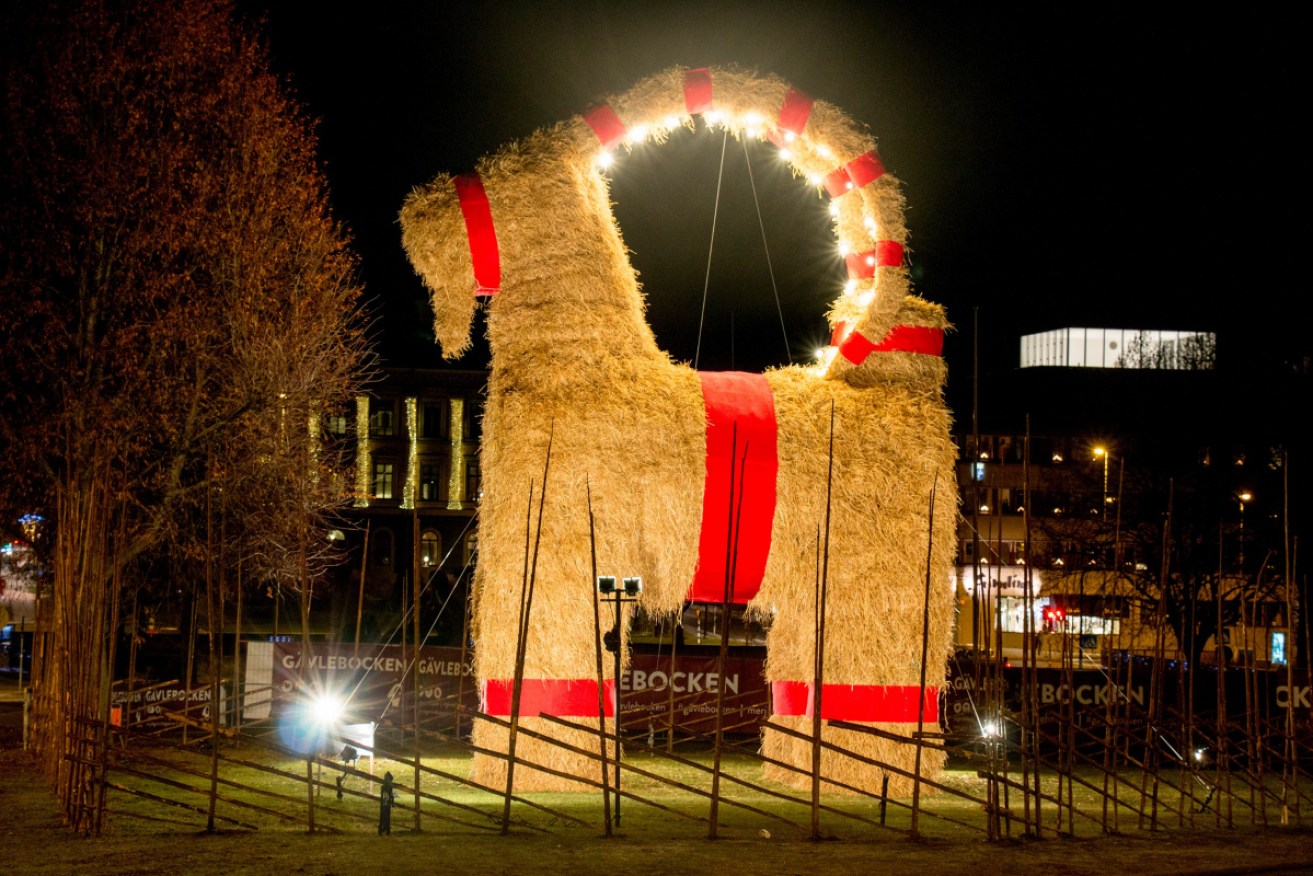 The famous Gavle Goat gets heavy protection every year to save it from attacks by vandals.