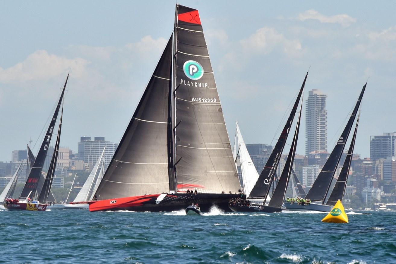 The Sydney to Hobart field on their way to the Heads. 