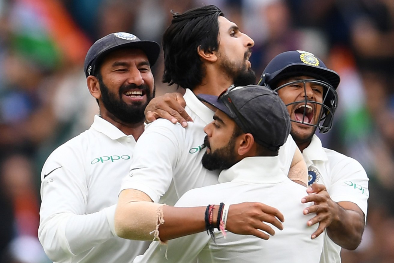 Let the party start! Indian players celebrate after winning the 3rd Test at the MCG.