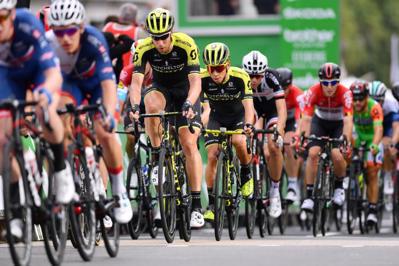 Caleb Ewan (centre, at the Tour of Britain in September) is hoping for a winning start at his new team.