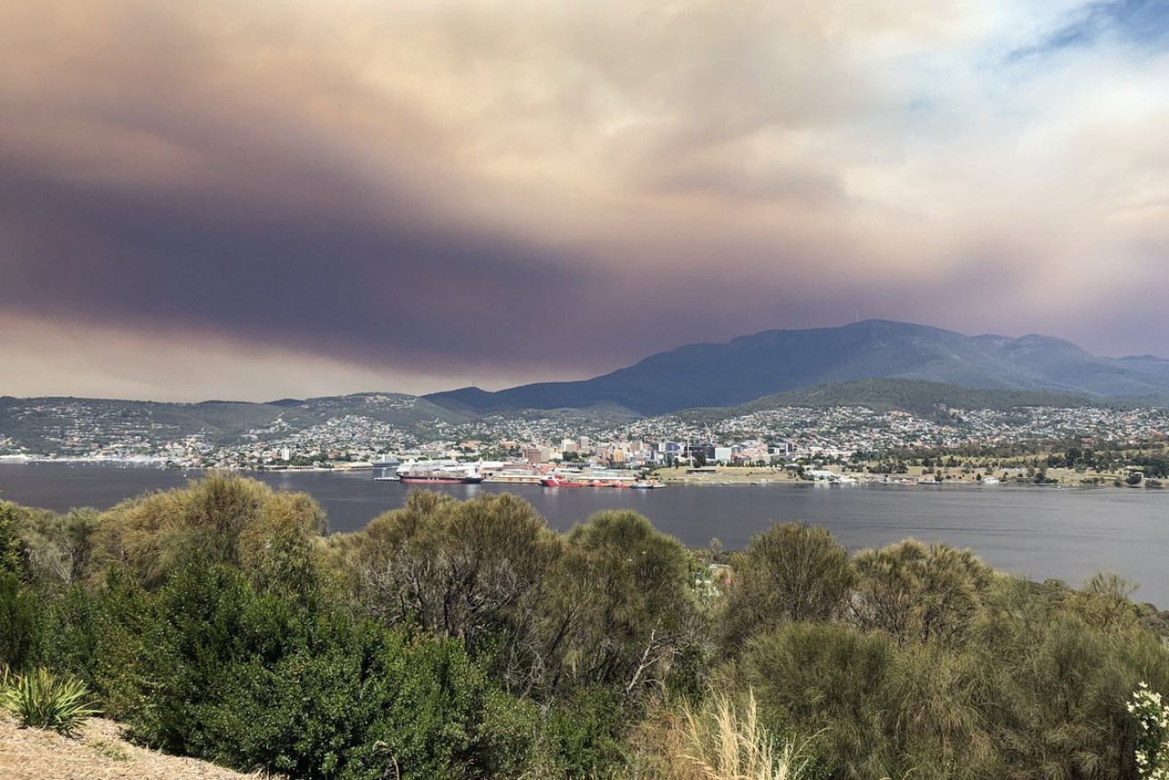 Locals describe 'scary looking skies' over Hobart towards the state's southeast.