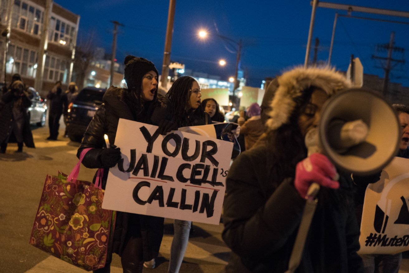 Protesters have  rallied for months outside R Kelly's recording studio in Chicago.