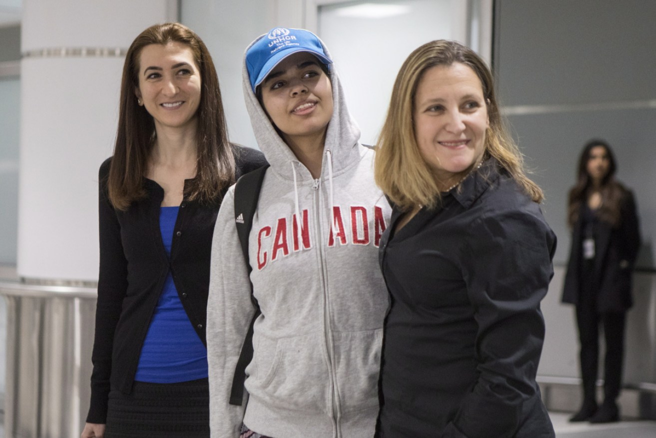 Rahaf Mohammed Alqunun is welcomed to  Canada by Foreign Affairs Minister Chrystia Freeland.  