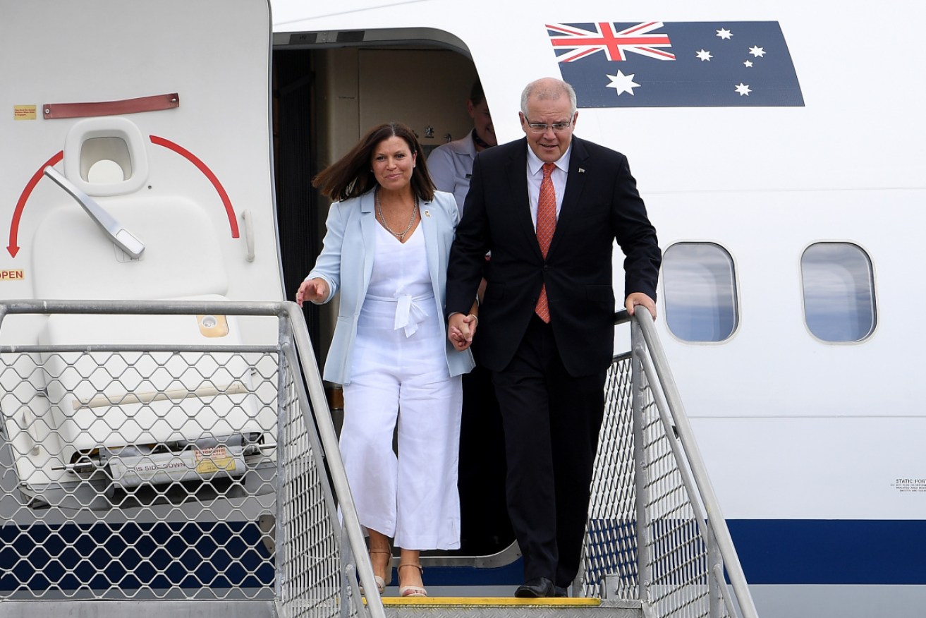 Scott Morrison and his wife Jenny arrive in Port Vila, Vanuatu, in January.