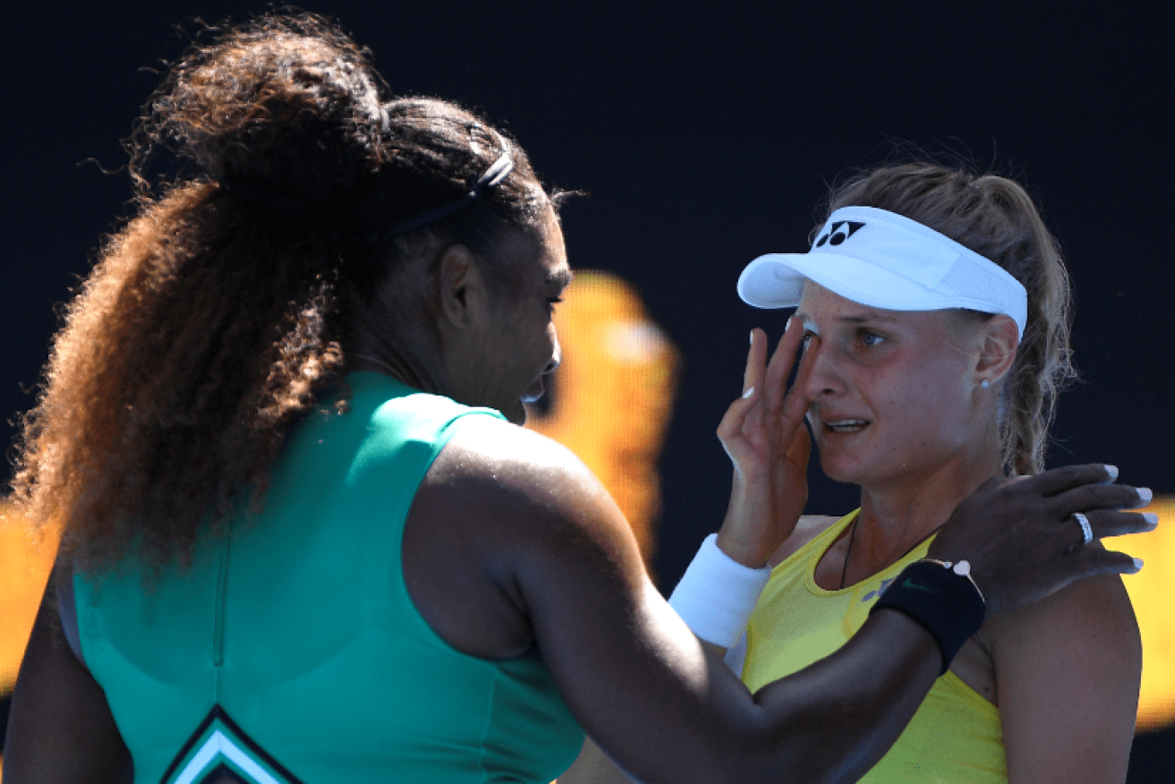 First Serena Williams gave  Dayana Yastremska a crushing tennis lesson, then she showed her sweeter side by comforting the distraught Ukrainian.