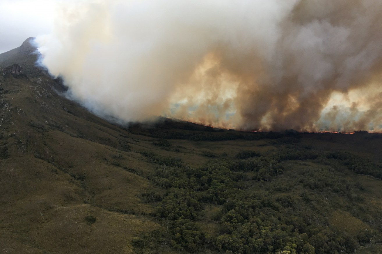 The Gell River bushfire in Tasmania's southwest that has burned through about 18,000 hectares of wilderness. 
