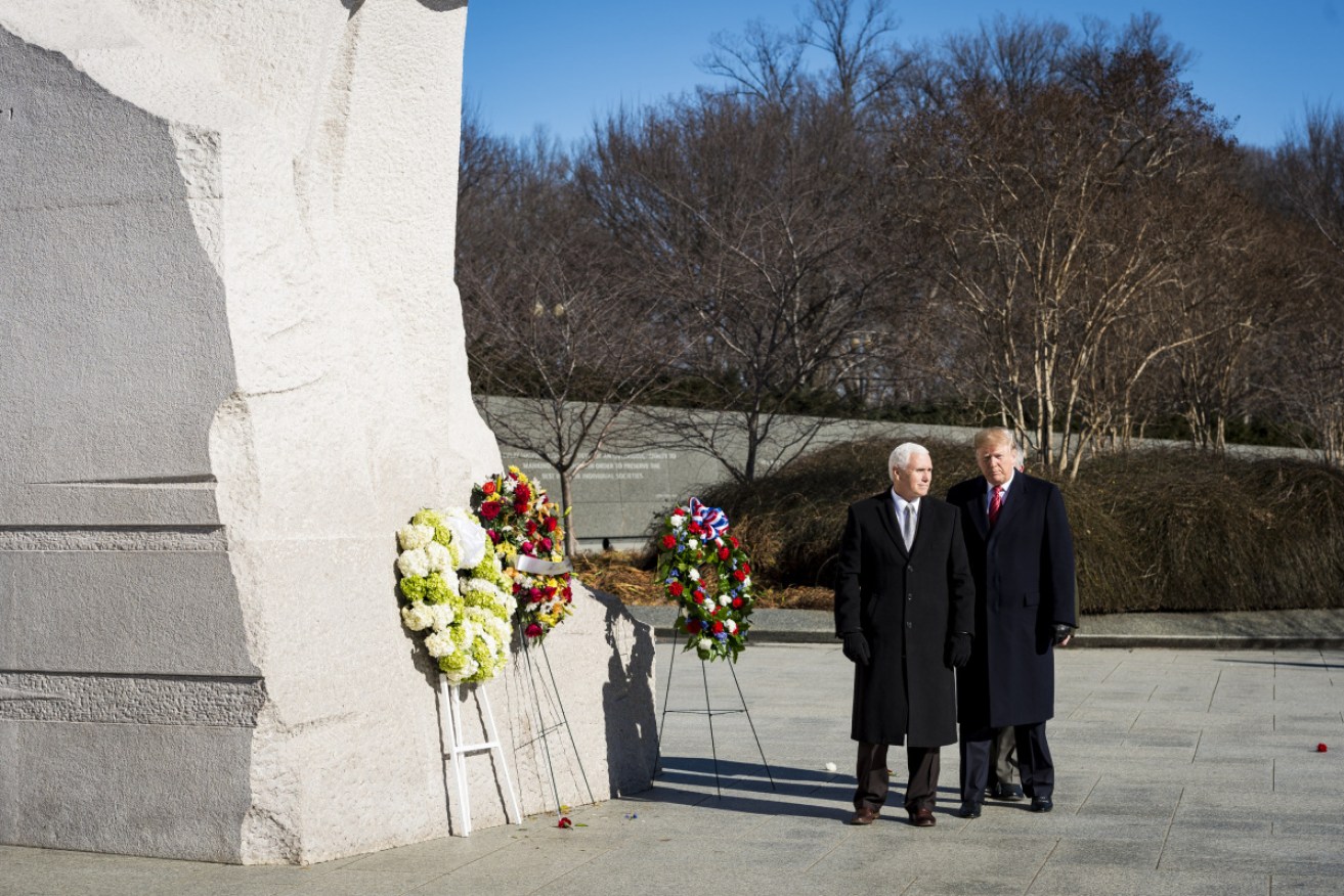 President Donald Trump and Vice President Mike Pence visit the Martin Luther King Jr. Memorial.