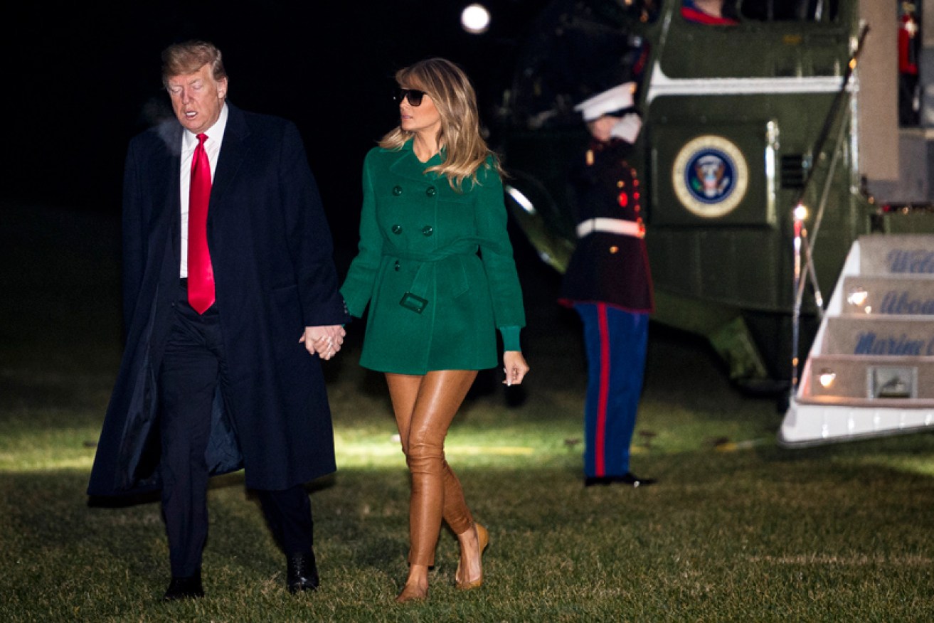 Melania Trump (with Donald Trump) the last time she was seen in public, on December 27 after an Iraq trip.