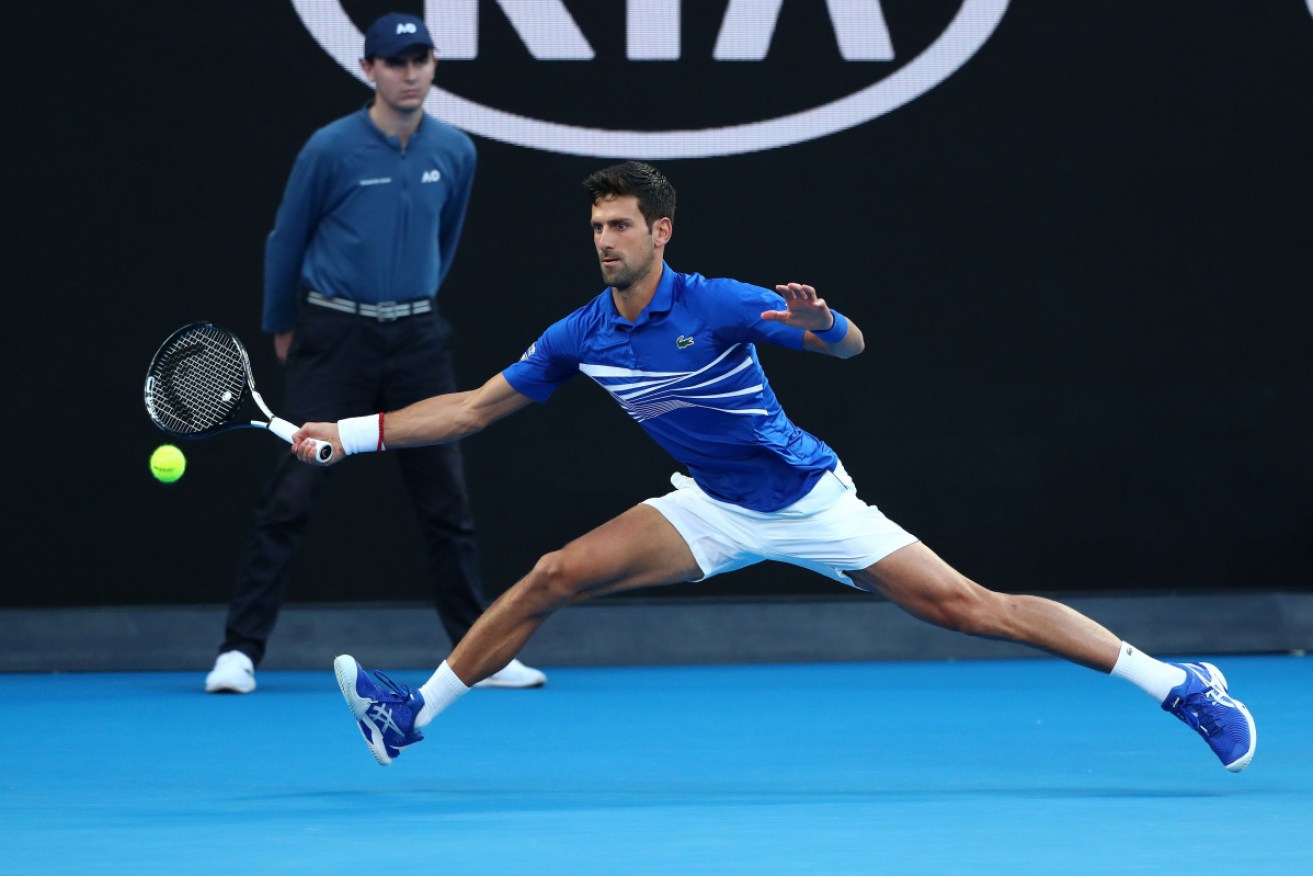 One of the rare occasions on Wednesday when Novak Djokovic had to stretch. 