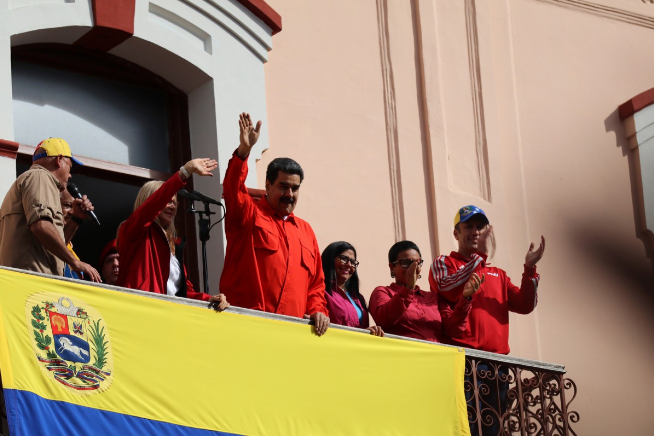 Venezuelan President Nicolas Maduro speaks to supporters at a rally in Caracas.