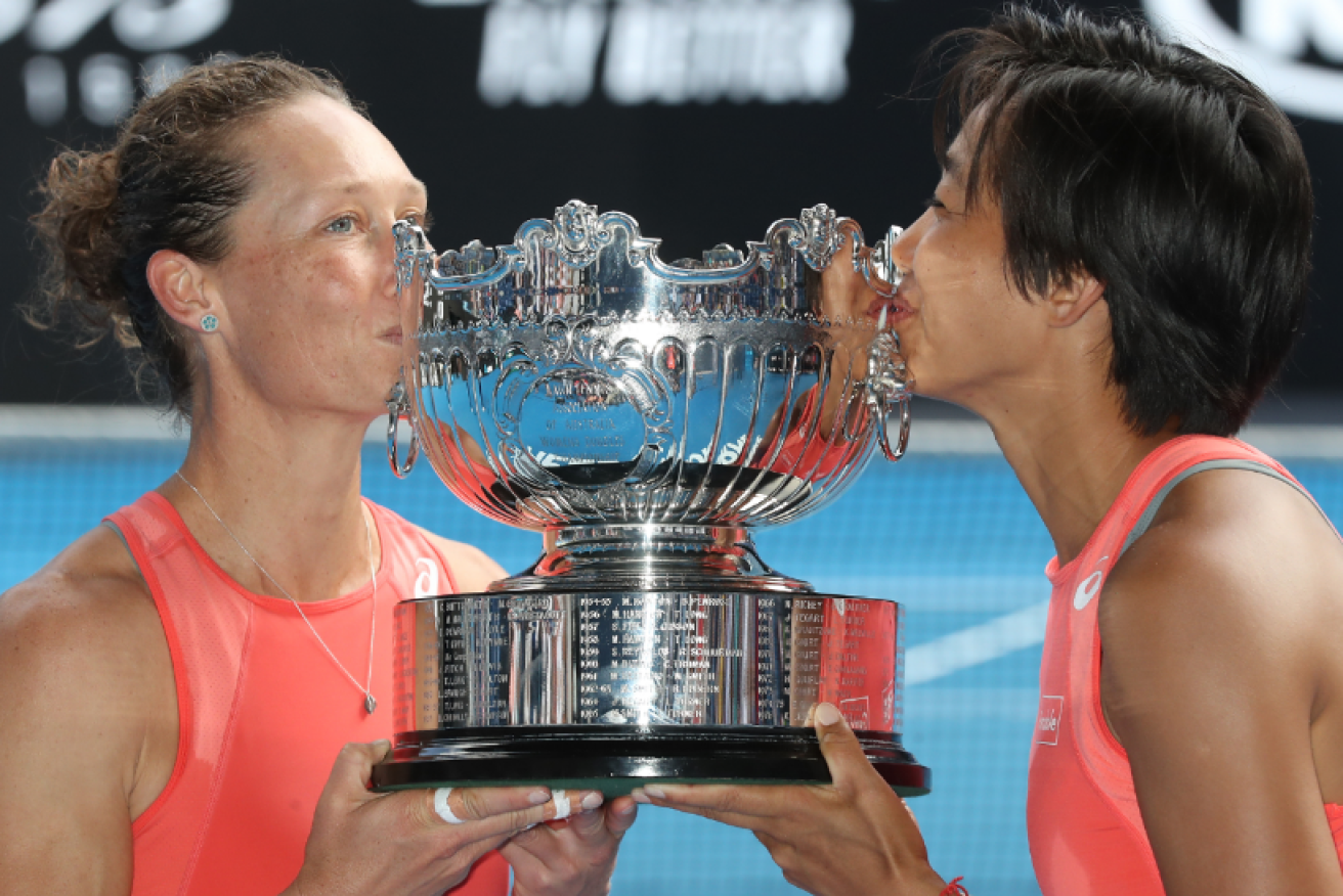 Sam Stosur and Zhang Shuai  couldn't be happier after their Australian Open doubles title.