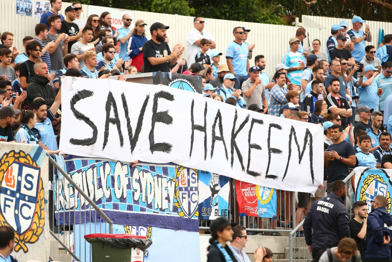 Sydney FC fans show their support for Hakeem al-Araibi during a match against the Newcastle Jets in January.